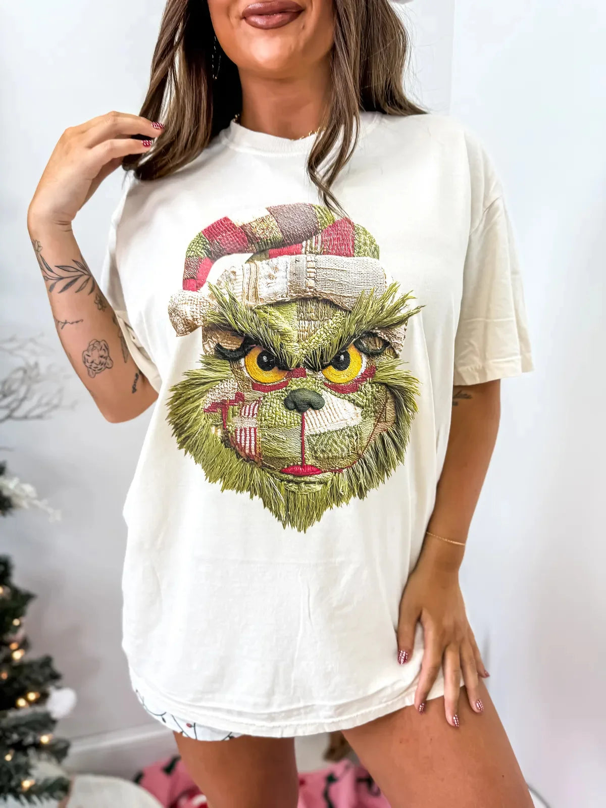 Ivory Grinch Patchwork Graphic Tee *Final Sale*