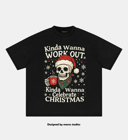 Kinda Wanna Work Out,Kinda Wanna Celebrate Christmas VINTAGE GYM SHIRT