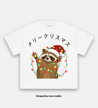 Raccoon Christmas Washed Vintage T Shirt