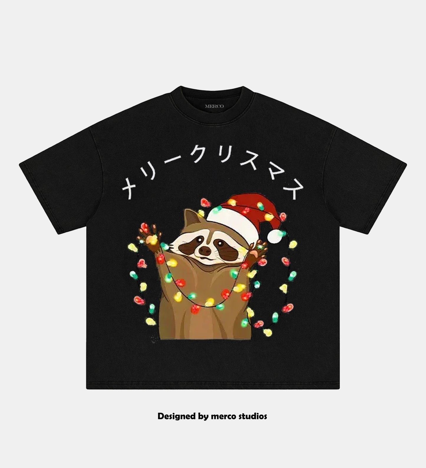 Raccoon Christmas Washed Vintage T Shirt